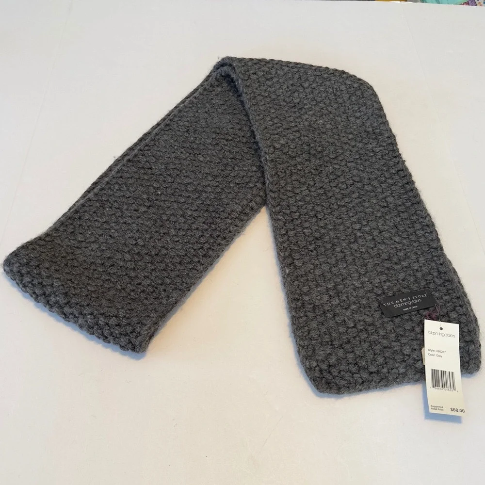 The Mens Store Bloomingdales Grey Chunky Knit Scarf‎ 490267 New With Tags 82x8